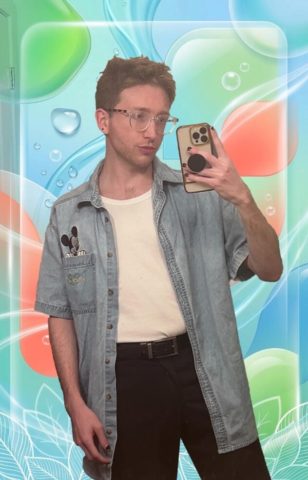 Selfie Selfie of McKenzi Norris with a Frutiger Aero landscape background